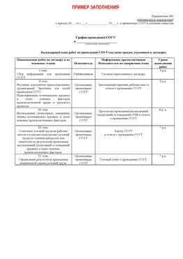 Пример заполнения графика (График проведения СОУТ) Чернышевск Аттестация рабочих мест